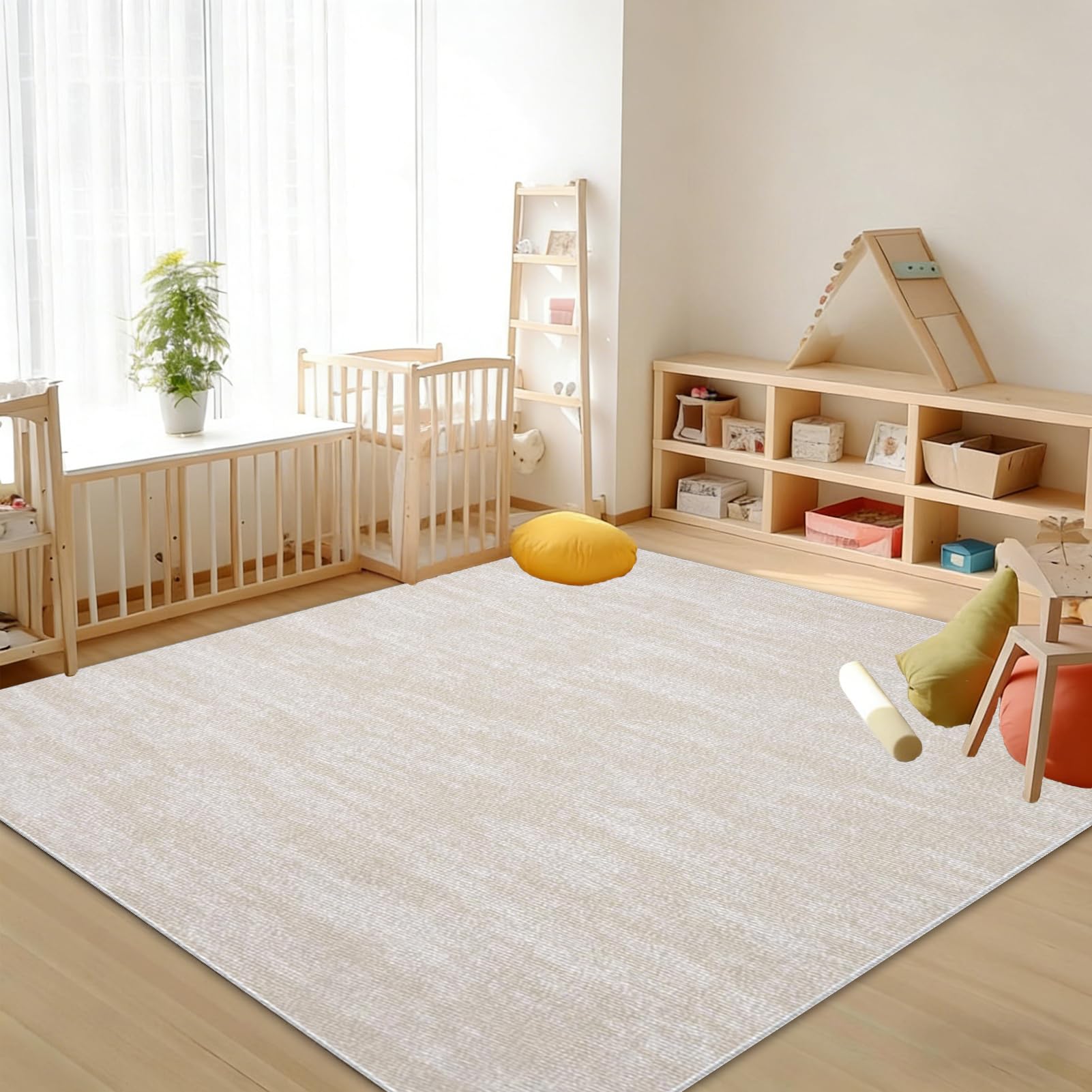 Waschbare Teppiche Gegend Teppich 100 x 140 cm Beige Wohnzimmer Schlafzimmer Teppisch Groß rutschfest Kurzflor Weich Rugs for Living Room Carpet for Esszimmer Büro