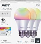 Feit Electric Ampoules intelligentes avec RGB Changement de couleur et blanc tunable, 2.4Ghz WiFi Ampoules d'éclairage, Pas de Hub nécessaire, Fonctionne avec Alexa et Google, Dimmable 60 watt = LED 9W, OM60/RGBW/CA/AG/3, paquet de 3