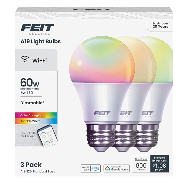 Feit Electric OM60 RGBW CA AG 3 60 Watt Equivalent WiFi Color Changing and Tunable White Dimmable No