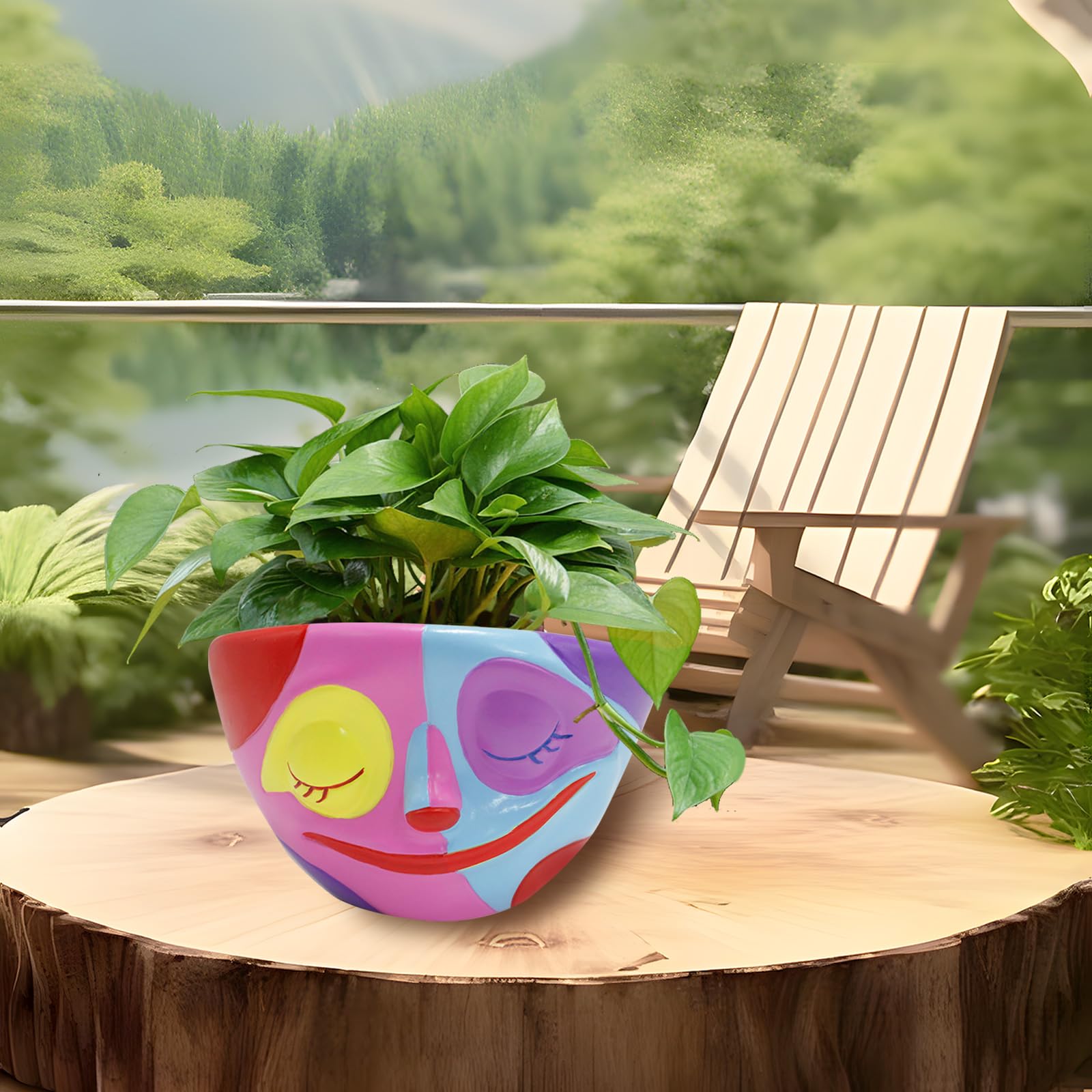 Upriver 1pcs Abstract Rainbow Head Flower Planters Pots Funny Head Flower Pot Quirky Plant Pots for Indoor Plants Distinctive Cute Funky Quirky Home Decor - Image 2