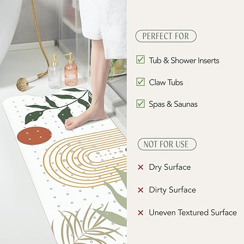 Miniatura 5 de Tapete de baño bohemio para bañera antideslizante, de 40 x 16 pulgadas, extra largo, para adultos, libre de moho, tapete antideslizante con ventosas
