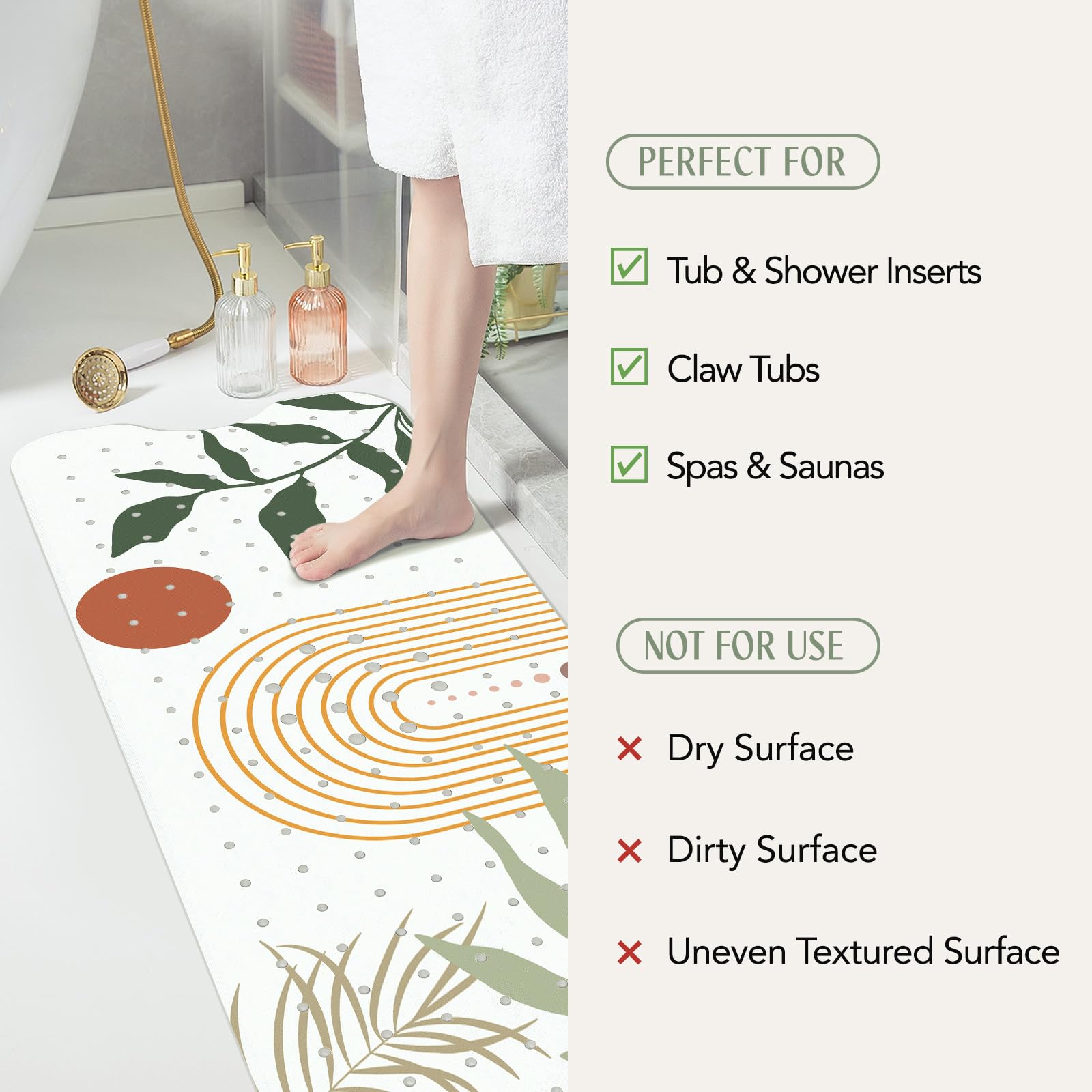 SHUCHING Alfombra Bañera Antideslizante Boho 100 X 40 cm | Alfombra Ducha Antideslizante, Alfombrilla Baño Antideslizante Bañera, Antimoho y Antibacteriana, Sin BPA