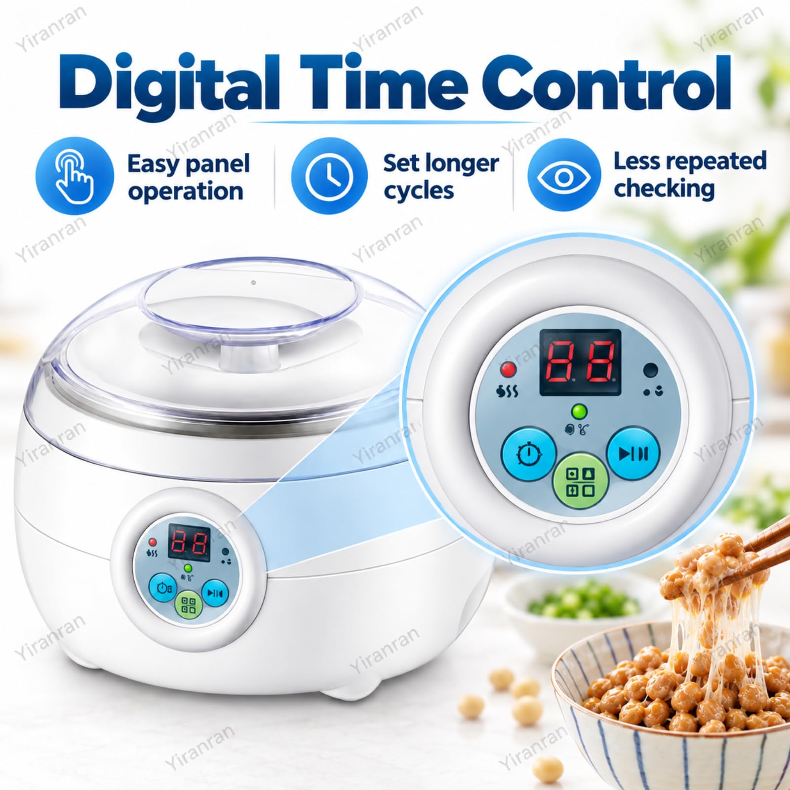 Inteligentna Maszyna Do Fermentacji Natto, Maszyna Do Jogurtu Natto I Zestaw Do Wypieku Chleba Na Zakwasie, Cyfrowy Timer 1,5 L, Wewnętrzny Pojemnik Ze Stali Nierdzewnej Do Fermentacji W Domu