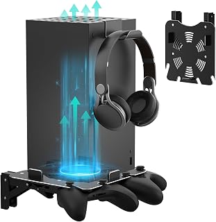 ZHGM Folding Wall Mount for Xbox Series X, Aluminum Alloy Wall Mount Kit for Xbox X with 2 Controller Holders & 1 Headphone Hook, Console Facing Forward Heavy Duty Shelf Wall Mount Bracket (Black)