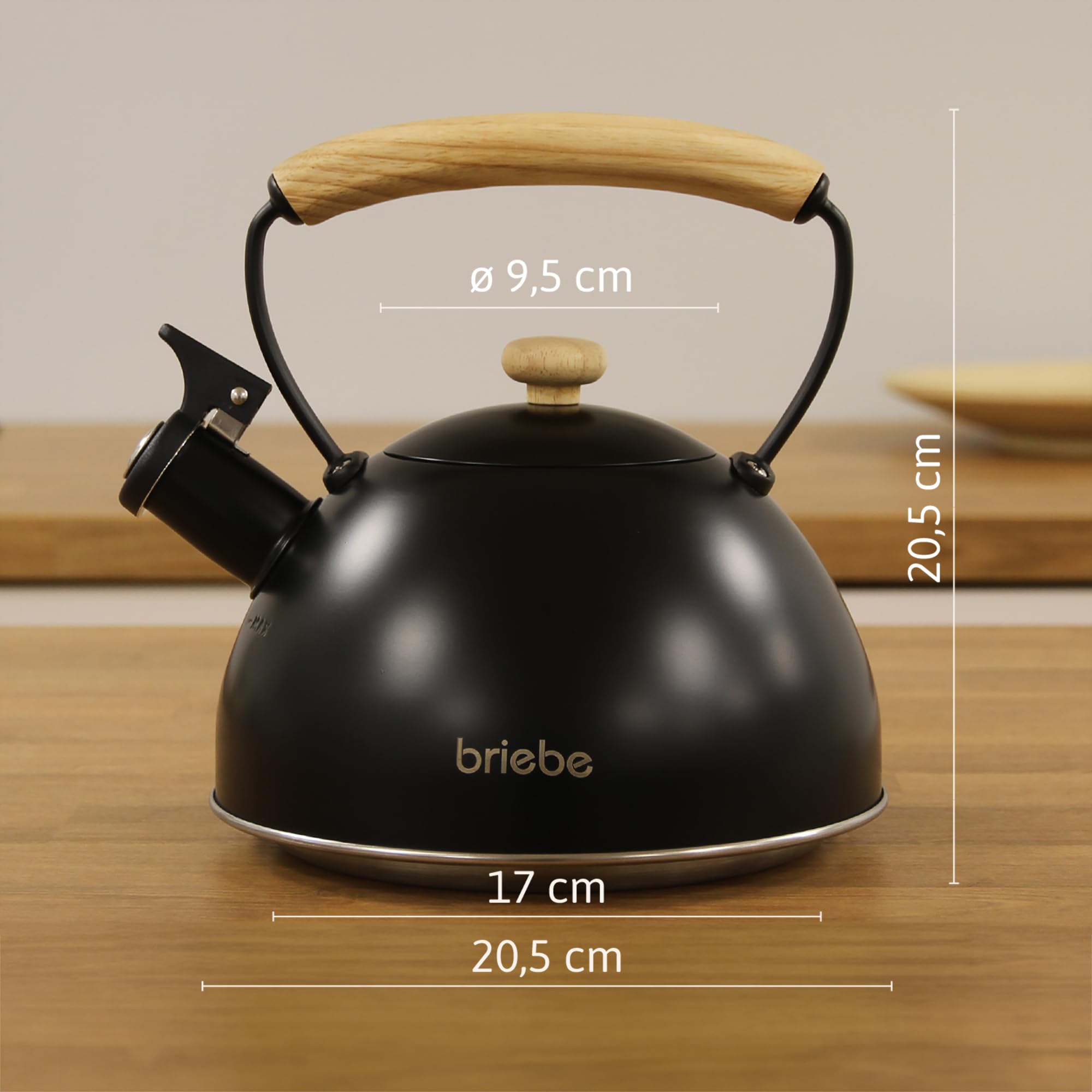 briebe Nordic Wasserkessel Induktion 2,3L, Flötenkessel, Edelstahl Teekessel Retro Alle Herdarten, GlasKeramikherd, Gas, Elektroherd, Holzgriff Cool-Touch, für Tee Kaffee, Tea pot, Grün