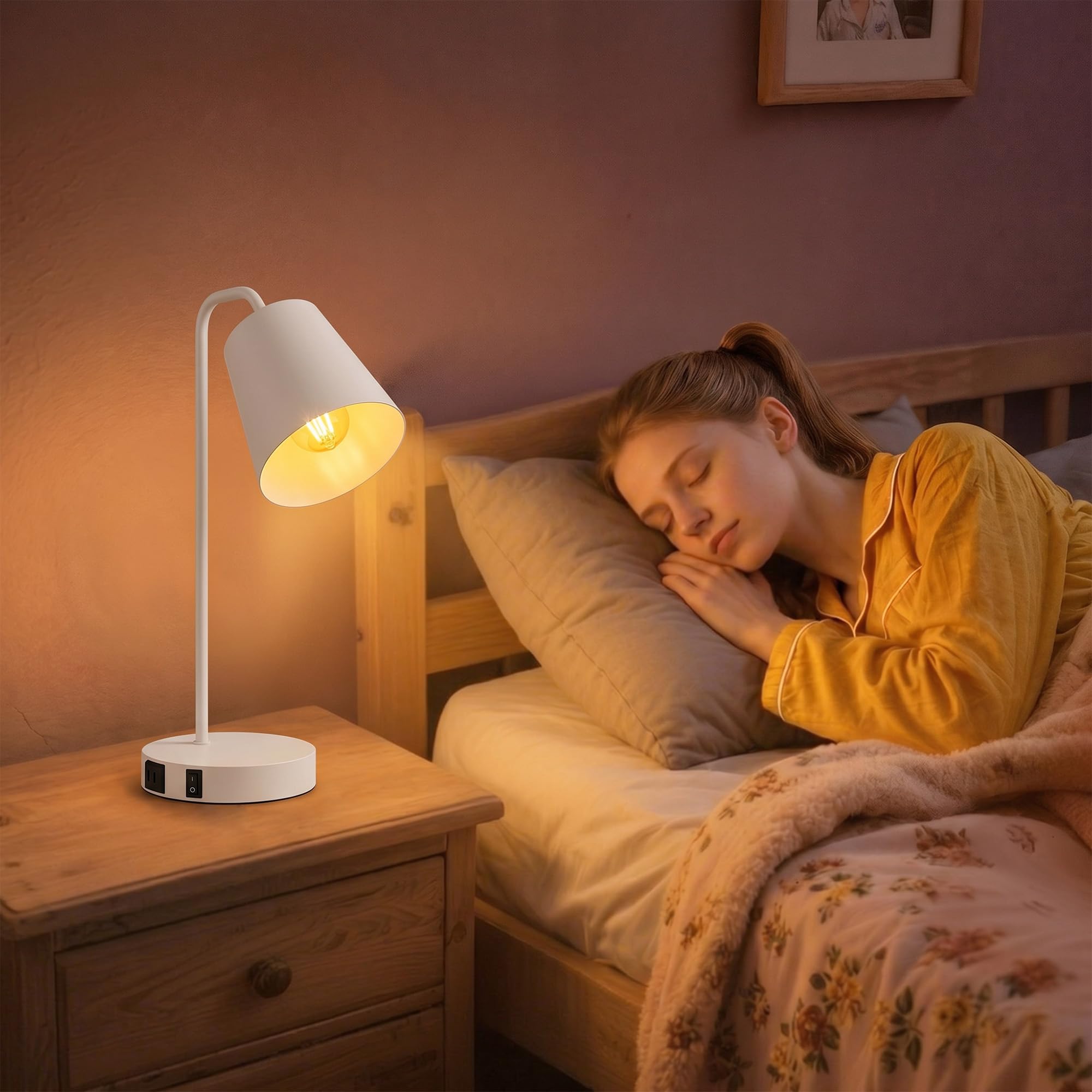 HOMCOM Set di 2 Lampade da Tavolo Moderne, Lampade da Scrivania in Acciaio con Porte USB, Attacco E27, Lampadina non Inclusa, per Salotto, Studio e Camera da Letto, Bianco