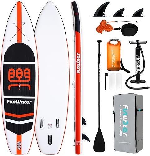 Miniatura 1 de FunWater Stand Up tabla de Paddle inflable de 11 x 33 x 6 pulgadas ultra liviana 204 libras con accesorios ISUP 3 aletas remo ajustable bomba
