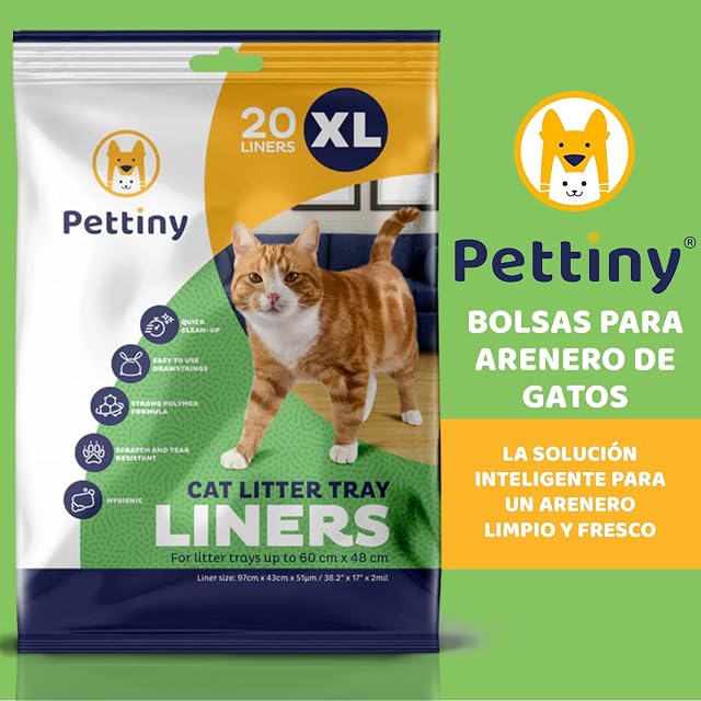 Foto 2 de 8 de Pettiny 20 Bolsas Higiénicas XL para Bandejas de Gato Forros Resistentes con Asas para Areneros Extra Grandes