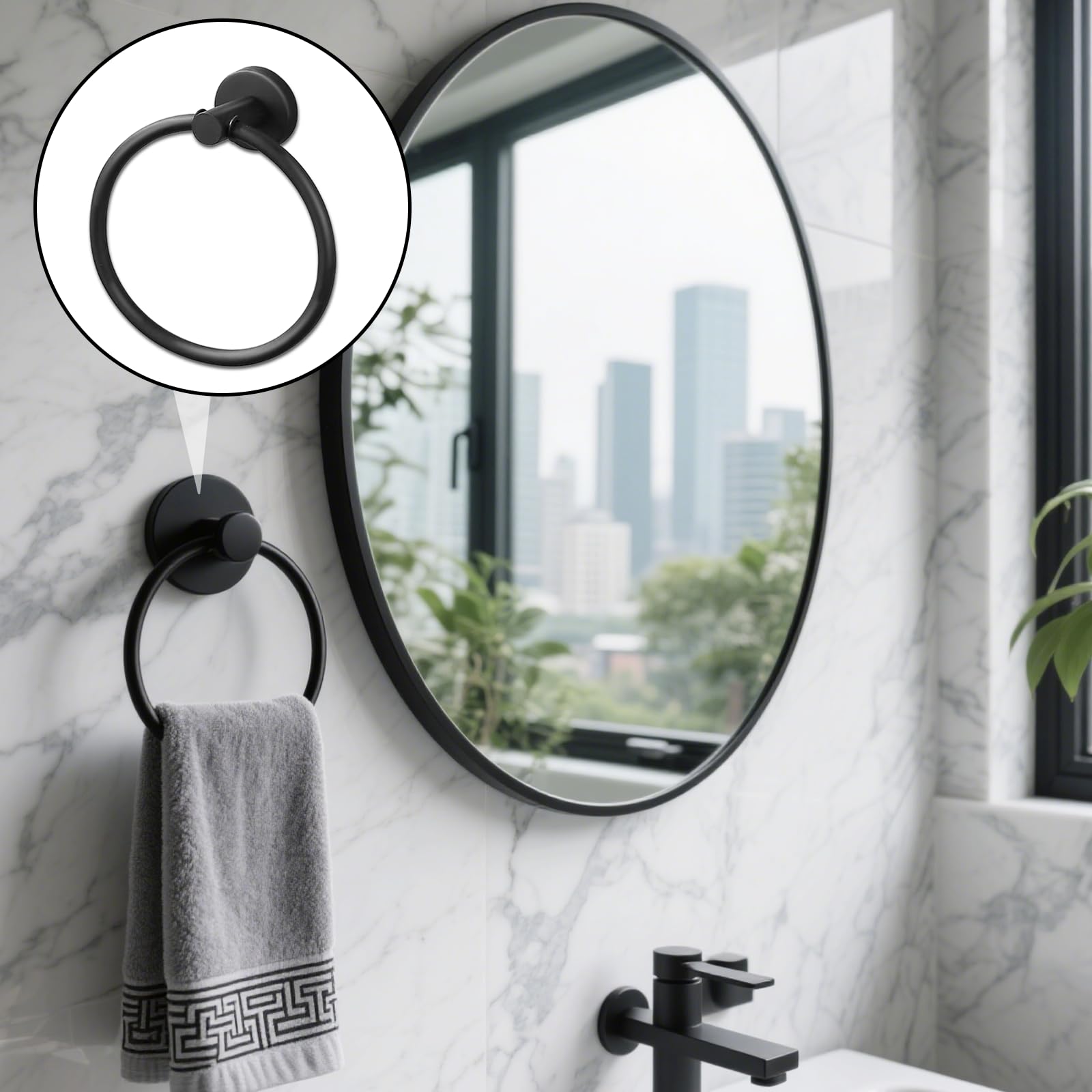 Black Towel Ring Bar and Toilet Paper Holder, Toilet Roll Holder and Towel Rail Set, Bathroom Accessory Hook Set for Toilets Bathroom - Image 4