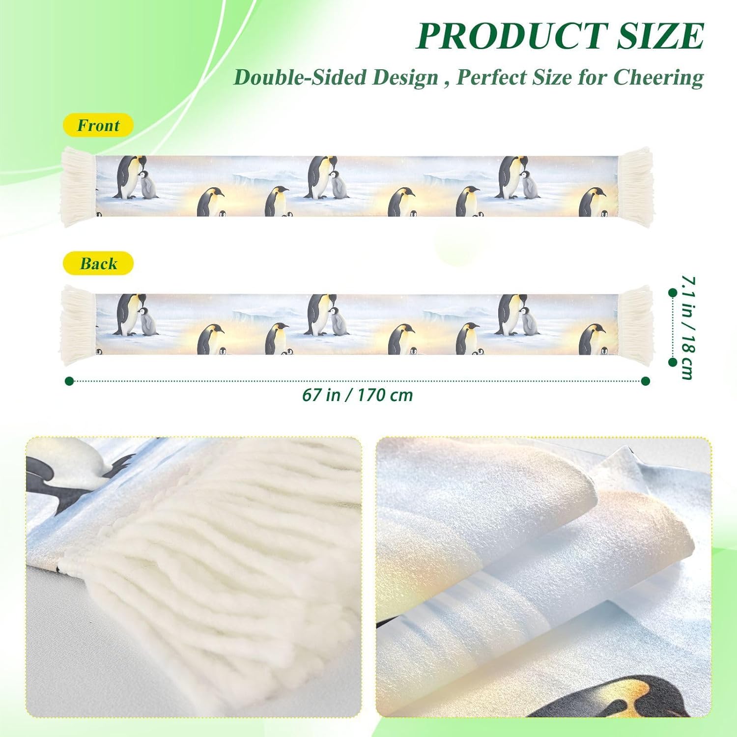 CHIFIGNO Penguin Ice Sports Fan Scarf for Soccer Game, Quick Dry Towel, Soft Polyester, Cheer Banner, Washable, Versatile Fan Accessory