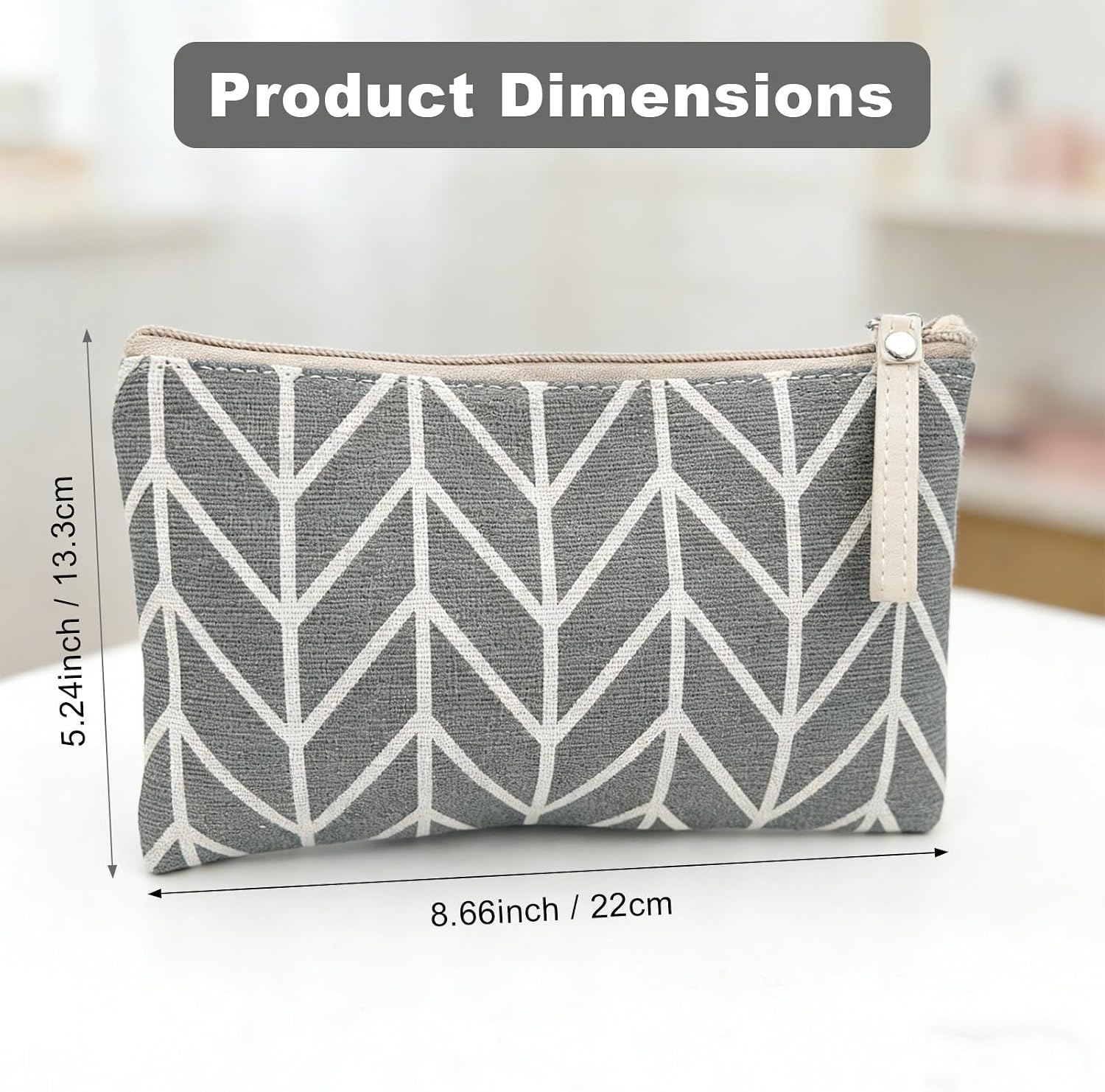 2 Pack Canvas Makeup Bags with Cute Printed Designs, Small Zipper Cosmetic Pouch for Travel Toiletries and Daily Storage (23 x 15 cm)