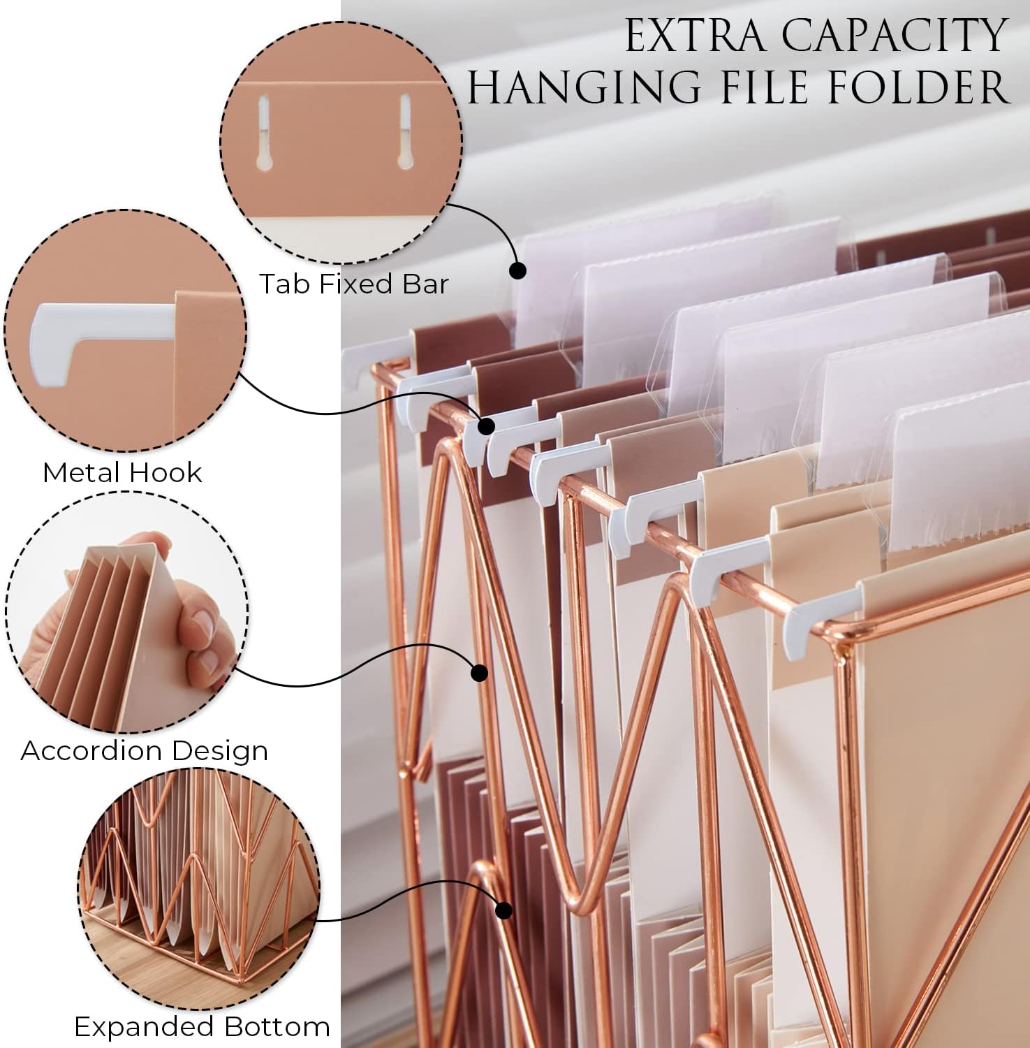 Y YOMA Letter Size - 24 Pack Extra Capacity Hanging File Folders Accordion Decorative File Folder Cute Colored Hanging Folder Organizer for Office Home with 1/5-Cut Adjustable Tabs, Mocha Color
