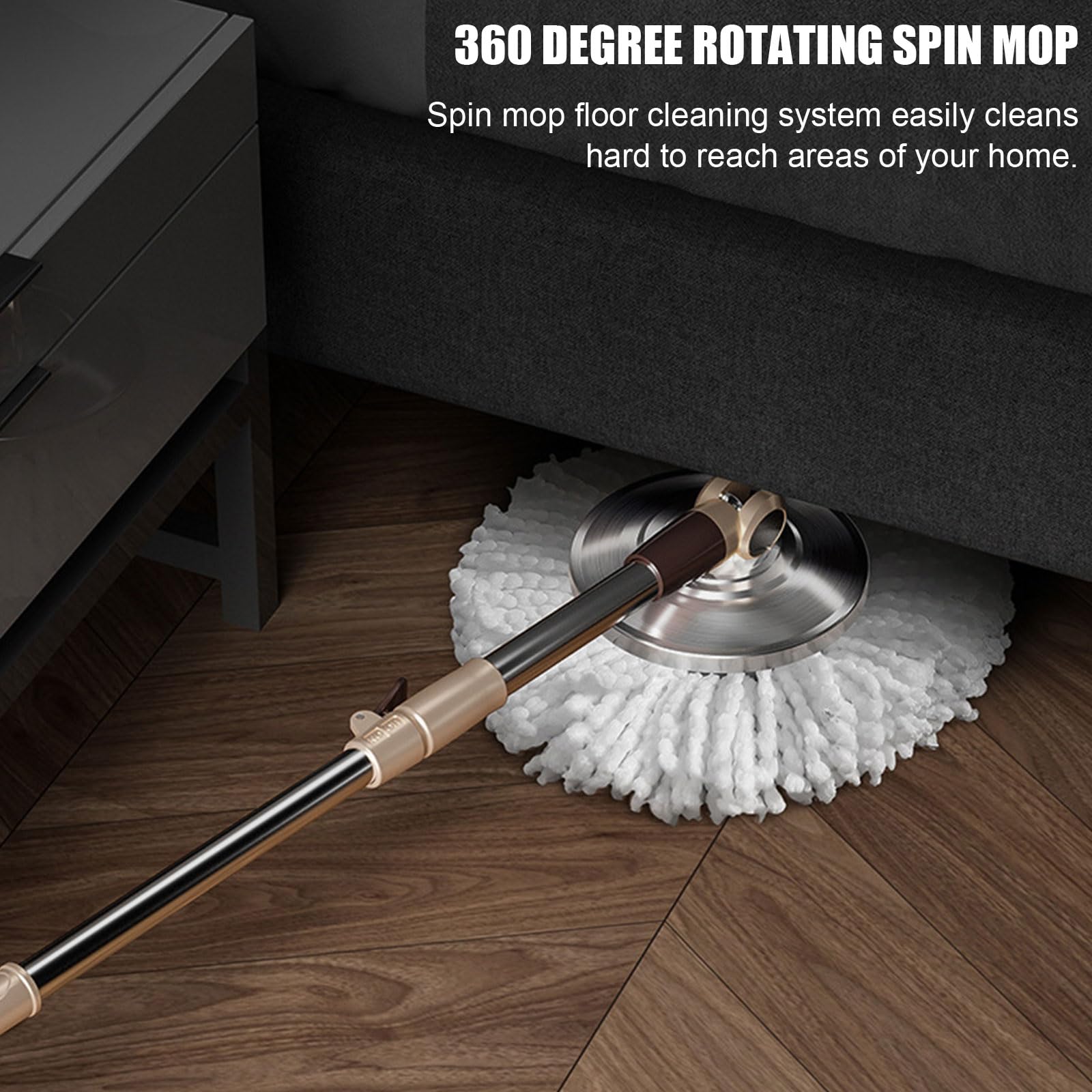 Este Conjunto de fregona y Cubo Giratorio Cuenta con un Sistema de autolimpieza y autoescurrido, un Mango Extensible de 123 cm y 4 recambios de mopas de Microfibra, Ideal para Todo Tipo de s