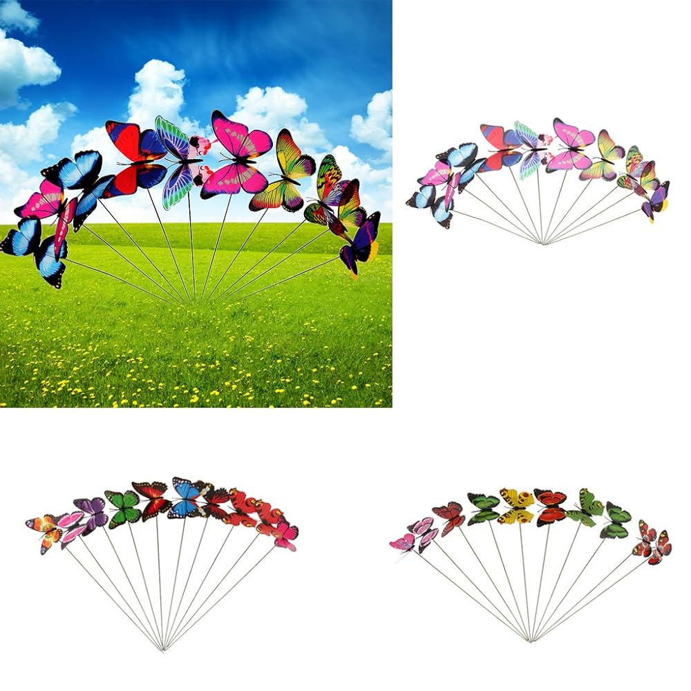 25/50pcs Double Wing Butterfly Garden Yard Planter Colorful Whimsical Butterfly Stakes Decoracion Outdoor Decor Gardening Decor