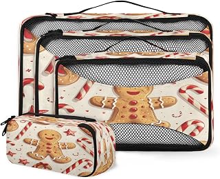 Tiveruda Merry Xmas Gingerbread 4 Set Travel Packing Cubes for Women Men Lightweight Mesh Luggage Packing Organizers Bags for Travel Accessories Essentials Camping
