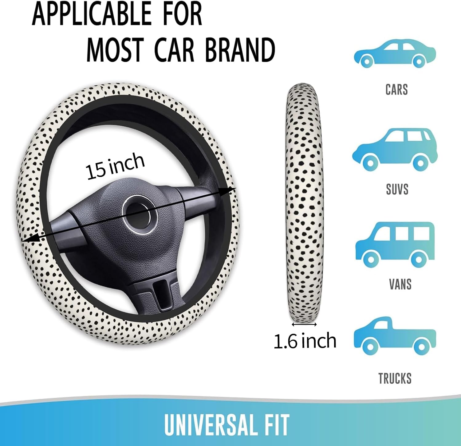 Elastic Steering Wheel Cover Car Accessories Cute Universal 15 Inch Absorbing Sweat Non-Slip Breathable for Man Woman - Cute Black Polka Dot