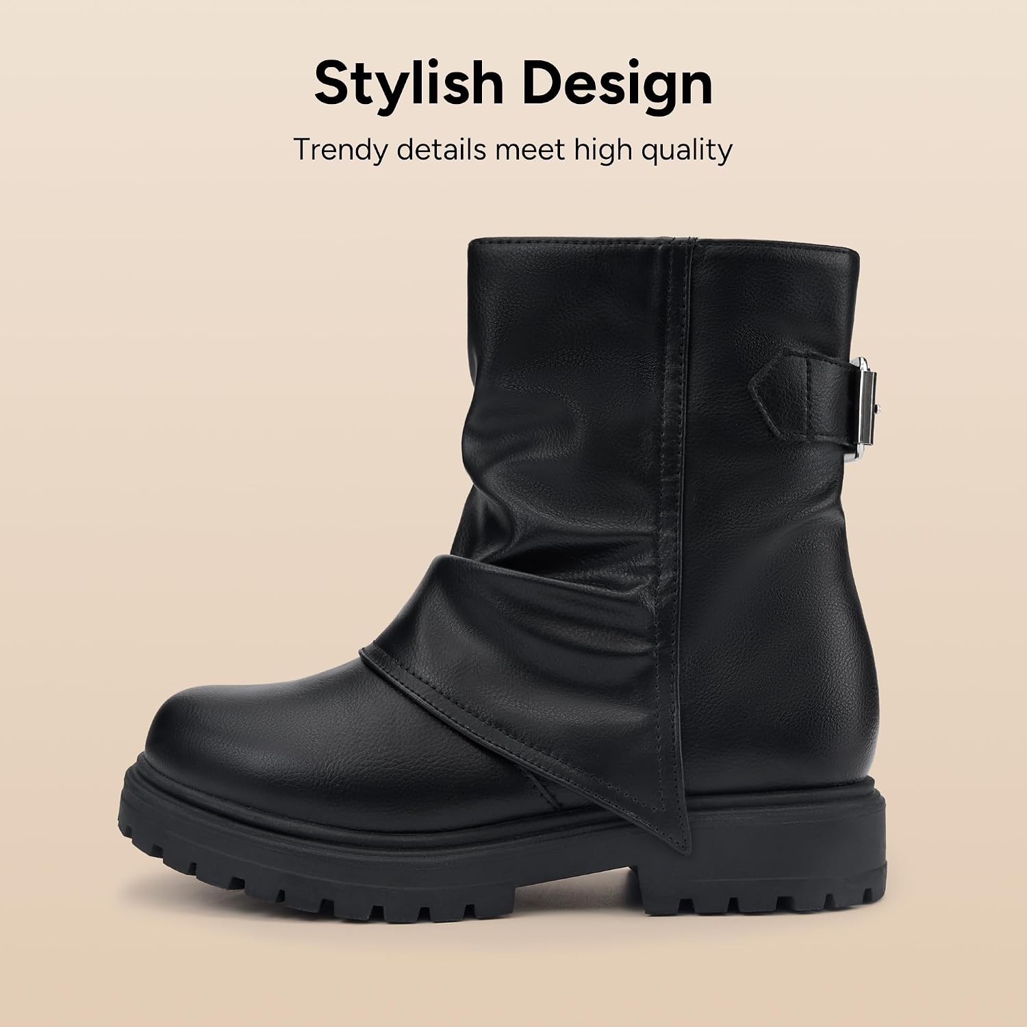 Stelle Girls Combat Ankle Boots Chunky Western Booties Black Shoes