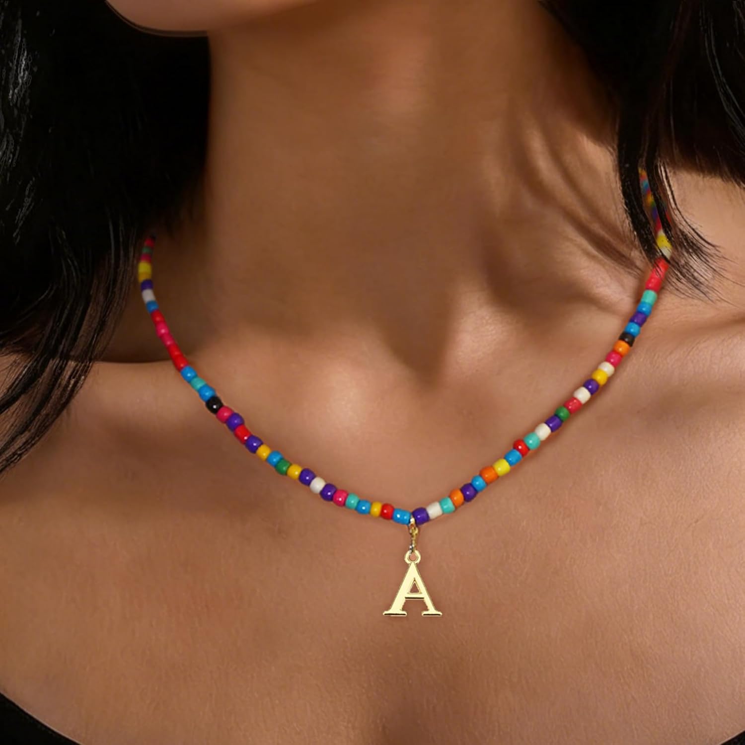 Colorful Beaded Initial Necklace for Girls Teens Women – Valentine’s Day Gift for Mom Sister Wife Girlfriend, Adjustable Letter Pendant Birthday Jewelry - Image 2