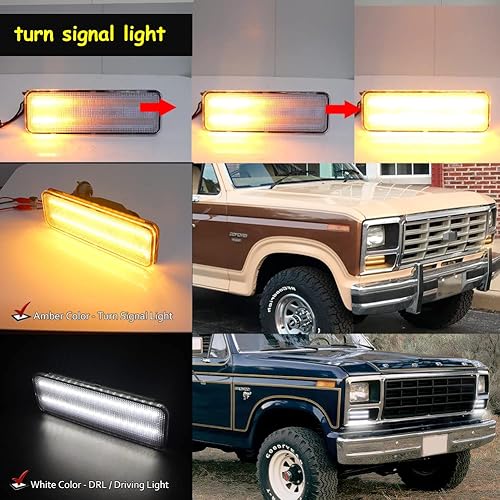 Miniatura 54 de Para 1980 1981 1982 1983 1984 1985 1986 Ford BRONCO F-150 F-250 F-350 Luces de marcador laterales de parachoques delantero lente ámbar LED Luces LED