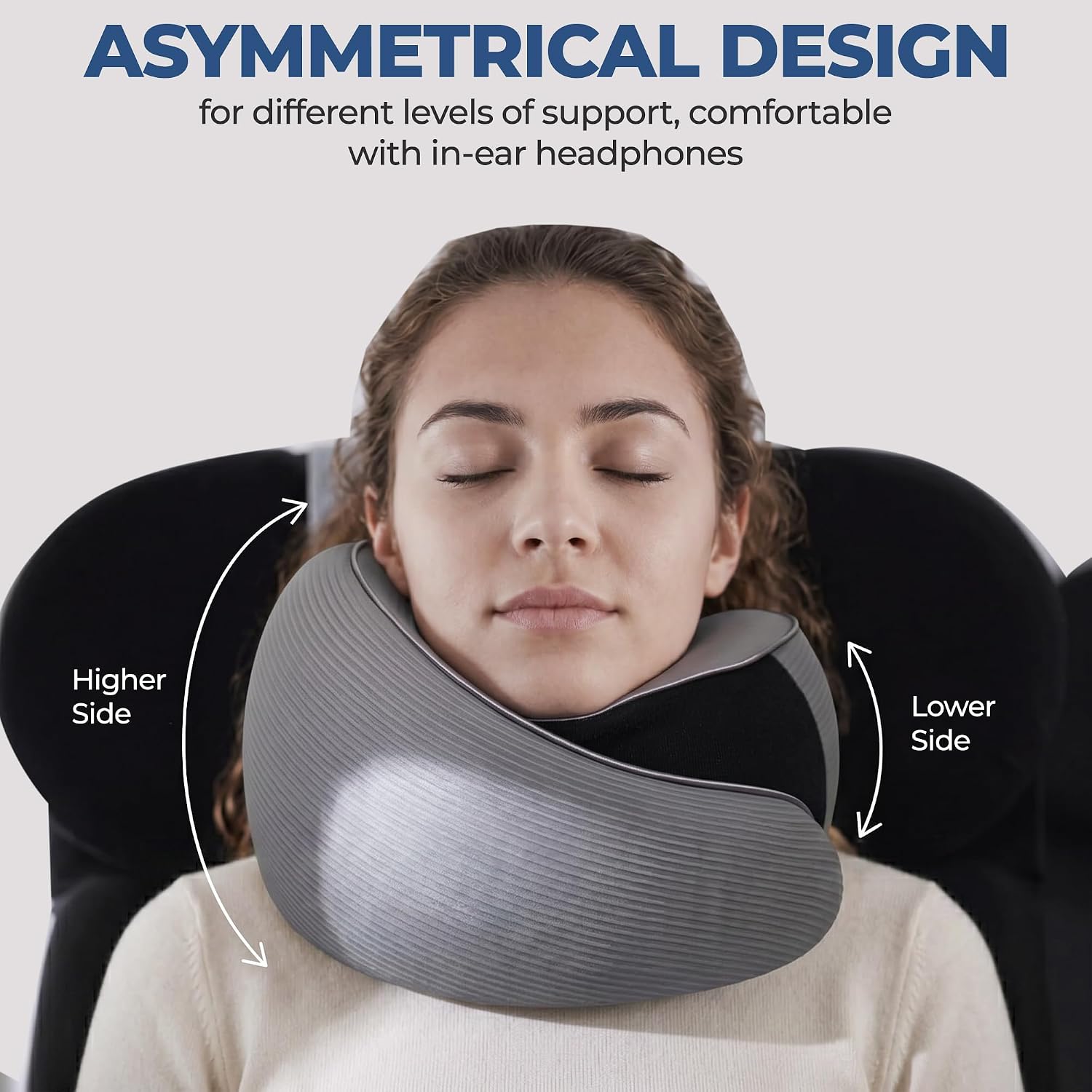 Neck Pillow, Pure Memory Foam, Ergonomic Design for Airplane, Car & Office, Cool-Feel Washable Outer Cover, Adjustable Design for Max Comfort, Includes Ear Plugs&Eye Mask (Simply Gray)