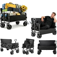 Nine point nine Handcart Foldable Convertible to Bench 445 lbs Load Capacity Handcart Hand Trolley with Flexible Handle Beach Trolley with Wheels 008 Black