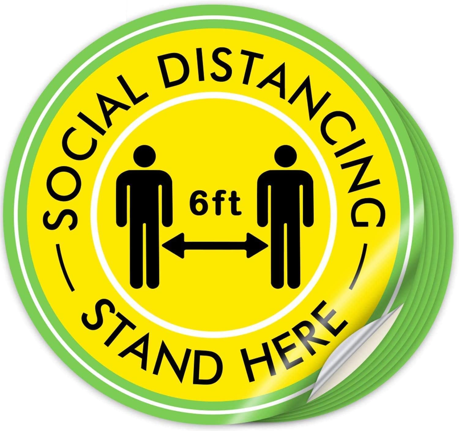 Social Distancing Floor Decals 6 Pack-12" Round 6 Feet Social Distance Sign- Social Distance Floor Stickers for Crowd Control Guidance Grocery Hospitals Bank& Lab.