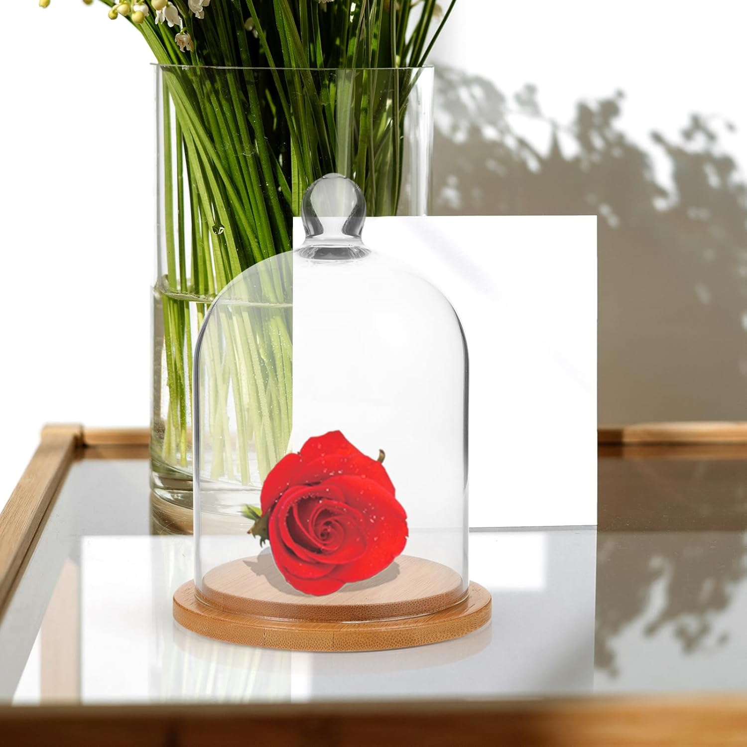 Glass Dome Cover Transparent Flower Holder Display Dome with Base for Preserved Flowers Eternal Rose Dustproof Cloche Jar for Home Decor Gift Packing 5.90 X 3.34 X 3.34 in