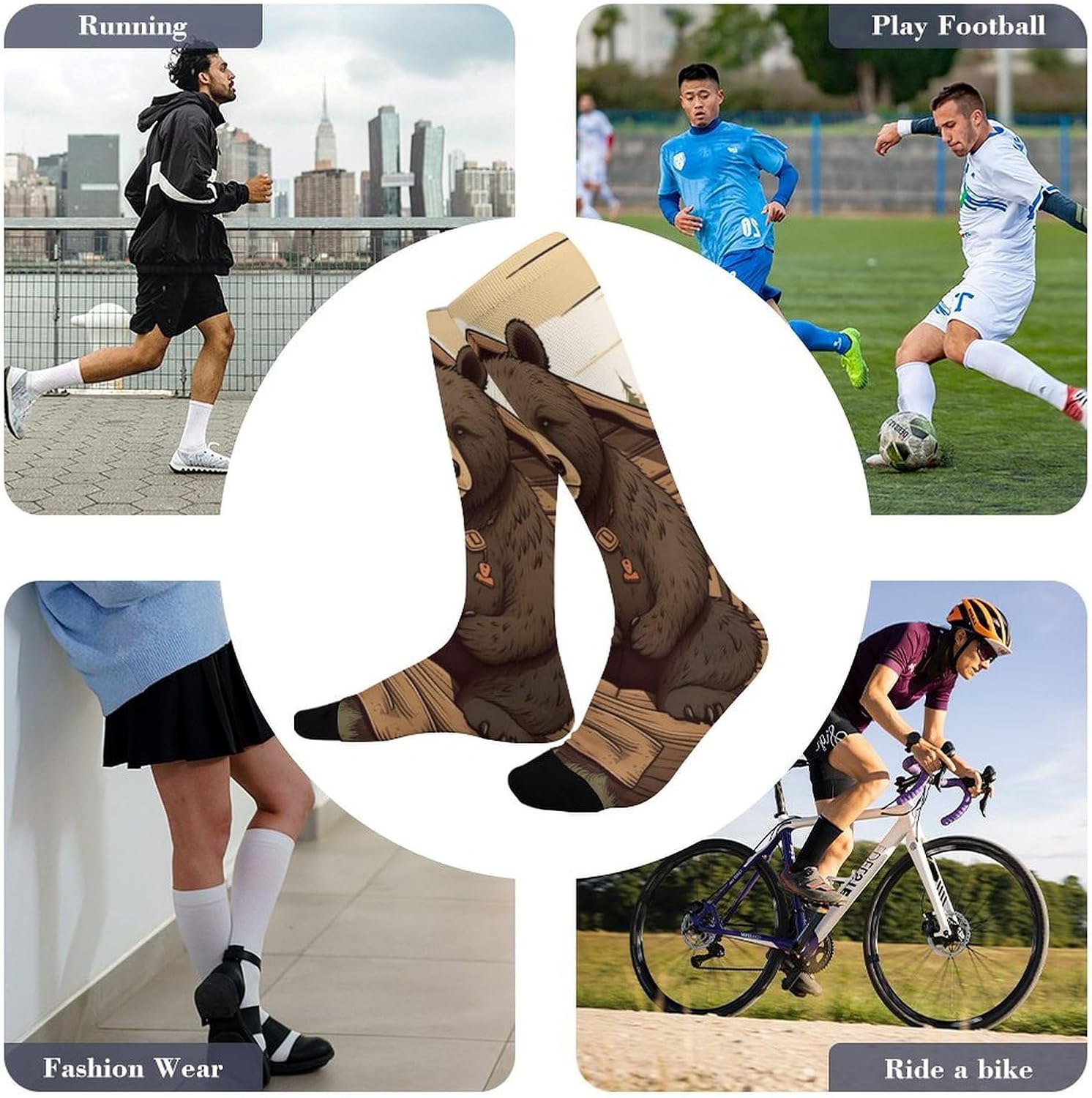 Knee High Socks Rustic Lodge Bear Long Tube Boot Seamless Toe