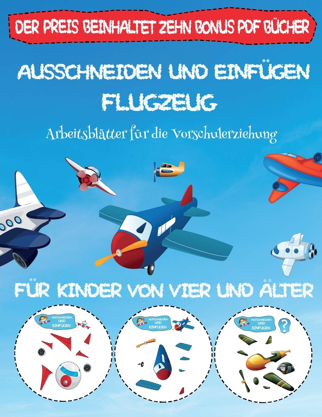 Arbeitsblätter für die Vorschulerziehung: Ausschneiden und Einfügen - Flugzeug