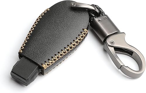 Miniatura 9 de Cuero para Dodge Ram Charger Durango Grand Caravan Journey Challenger Remoto 3 Botones Funda Funda Llavero Cadena Fob (Rojo)