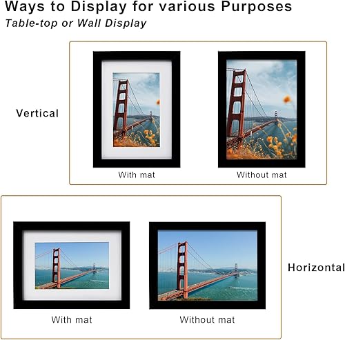 Vista 6 de KINLINK Juego de 6 portarretratos de madera de 6 x 8 pulgadas, marco de fotos de madera mate de 4 x 6 con plexiglás para 4 x 6 con paspartú o 6 x 8