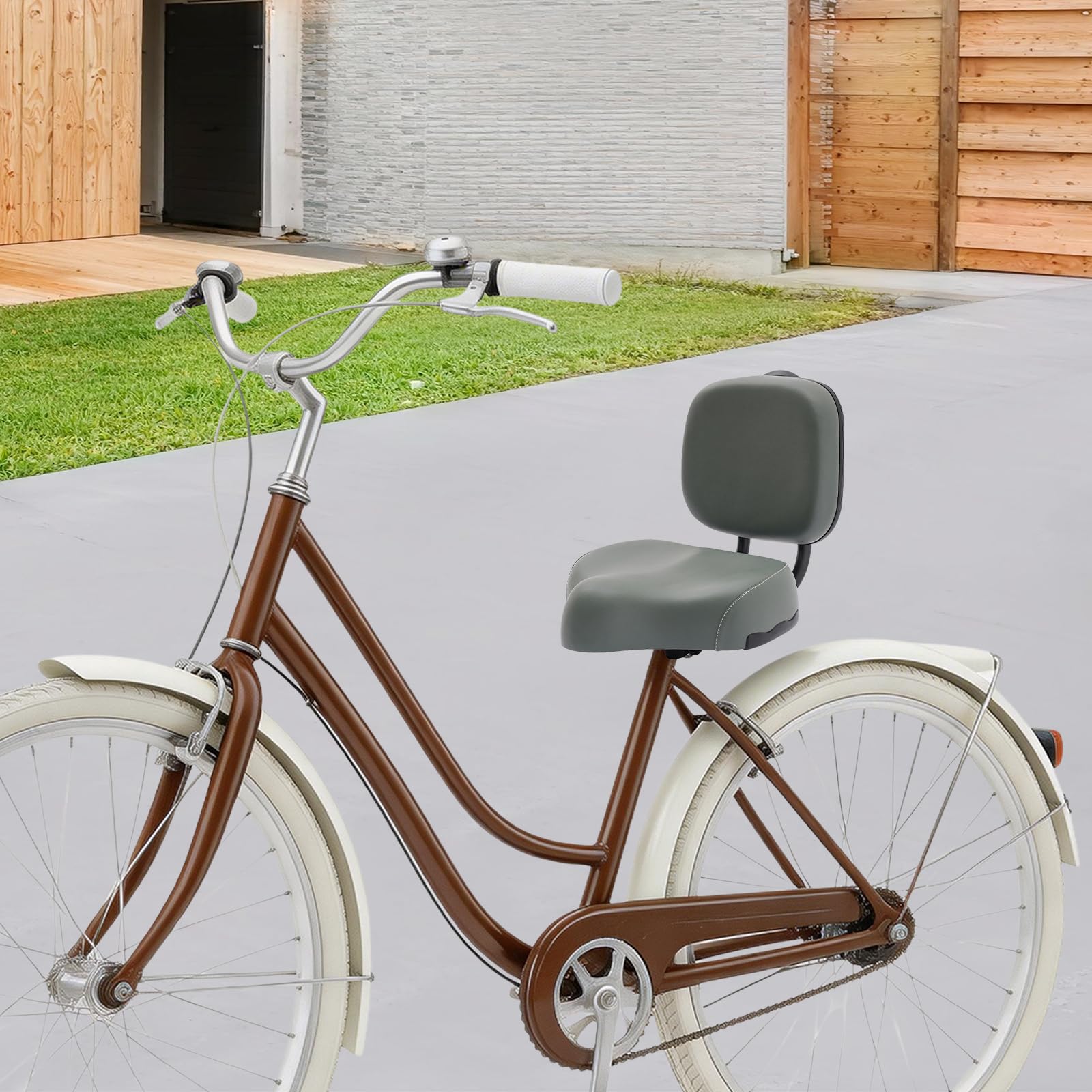 Selle de Vélo avec Dossier Gris - Siège Confortable pour Tricycle & Vélos Électriques - Hauteur Réglable - Hommes, Femmes & Séniors