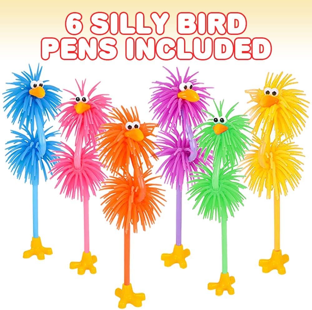 ArtCreativity Silly Rubber Bird Pens, Set of 6, Cute Cool Pens School Supplies for Kids, Fidget Fun Pen Black Ink, Prizes for Kids’ Classroom, Animal Party Favors, Gifts for Students from Teachers