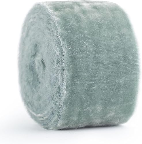 Miniatura 7 de HUIHUANG Cinta de terciopelo azul polvoriento, 2 pulgadas, hecha a mano, cinta de terciopelo de seda deshilachada para ramo de flores, envoltura de