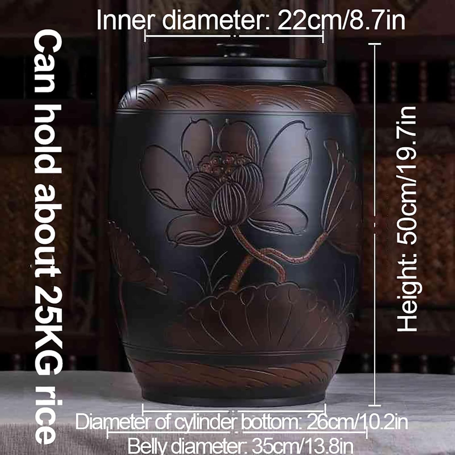 Rice Bucket Ceramic Rice Cylinder with Lid - Airtight Bulk Food Storage, Ceramic Rice Dispenser, Rice Dispenser Airtight Storage Bucket for Grains Snacks Candy Coffee Beans Food