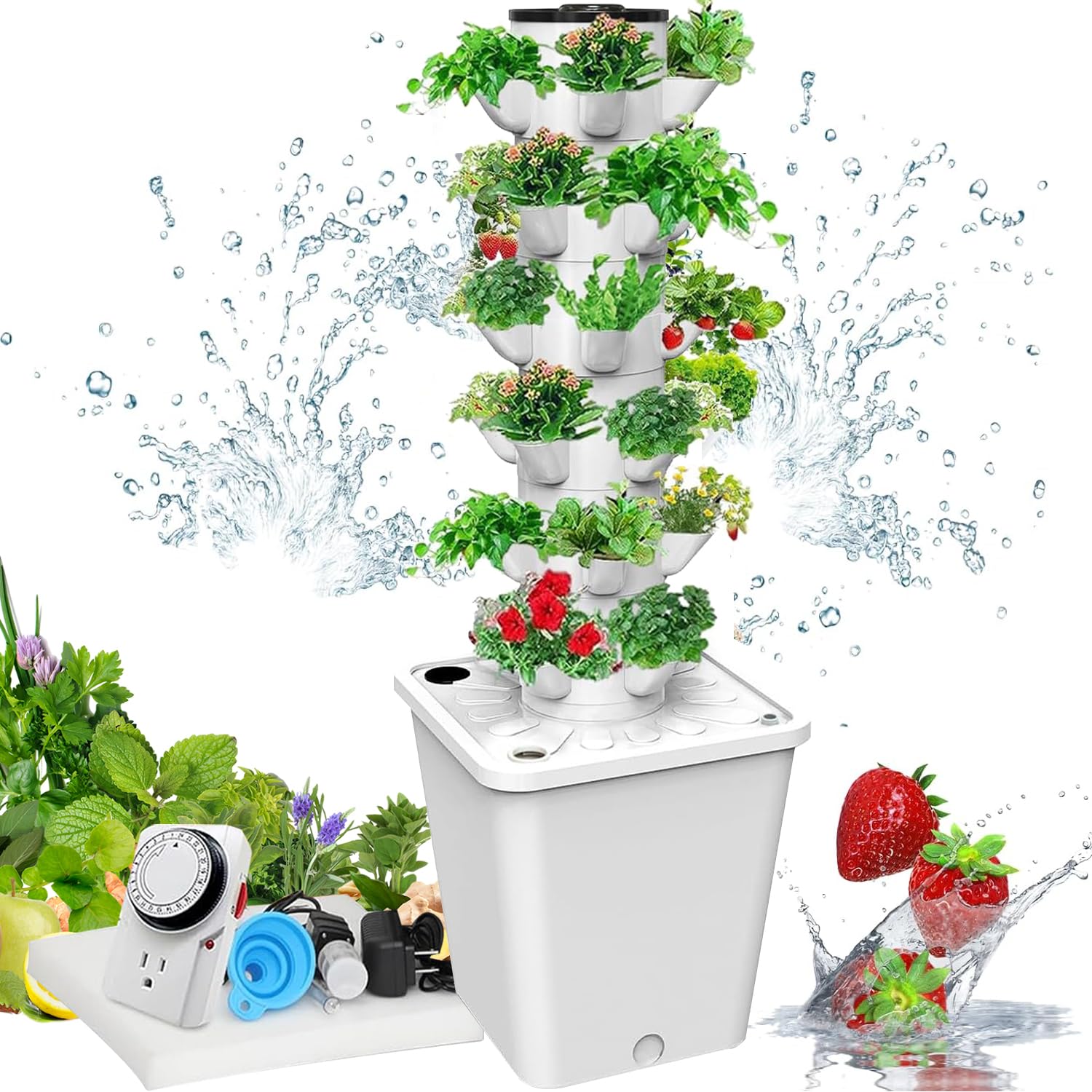 Sistema di coltivazione idroponica con 30 cialde – Fioriera da giardino intelligente per giardino di erbe aromatiche, kit completo di coltivazione idroponica con pompa e vasi a rete
