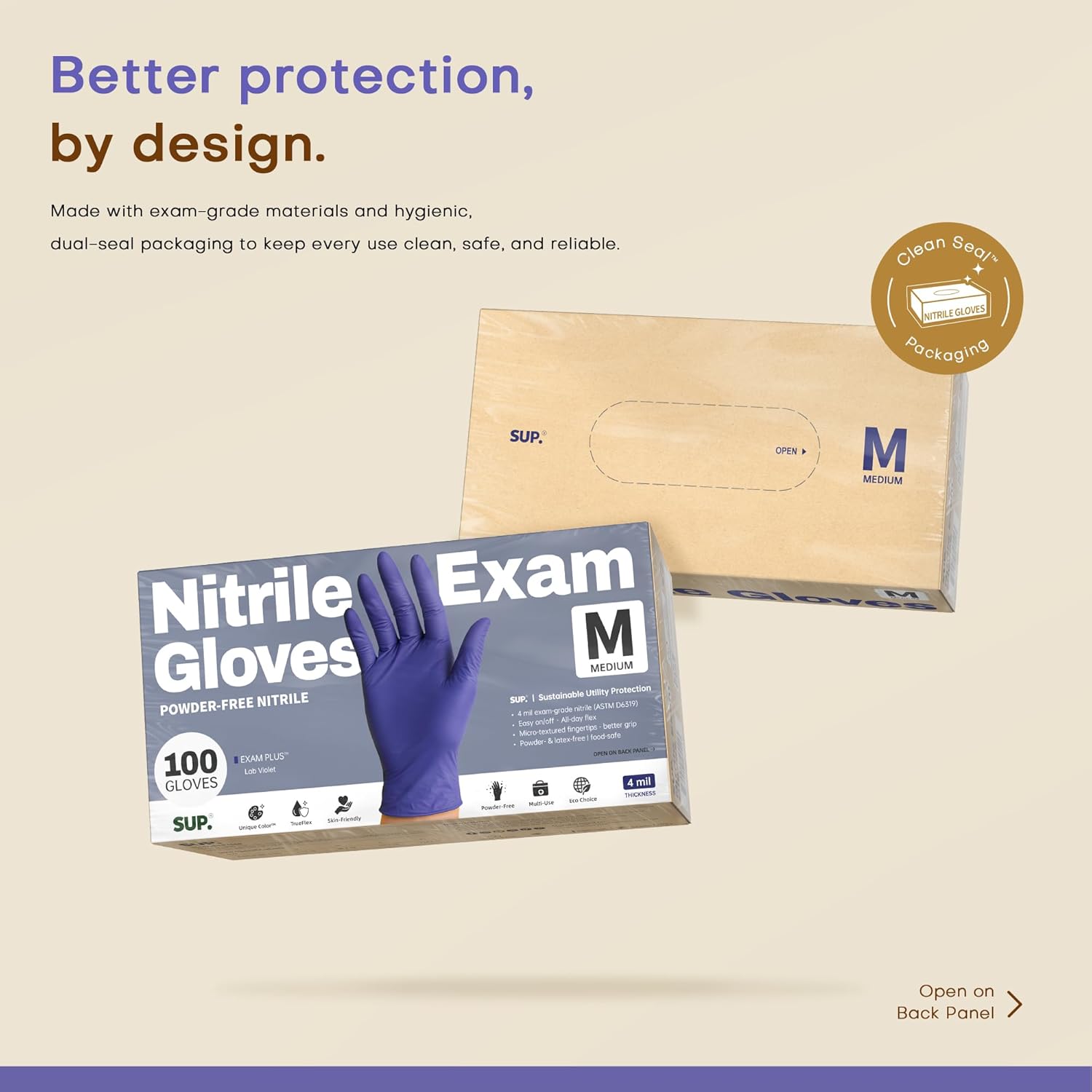 SUP Nitrile Exam Gloves, Powder-Free Latex-Free Food Safe Disposable Glove for Medical Cooking Cleaning, Lab Violet 1000 Ct