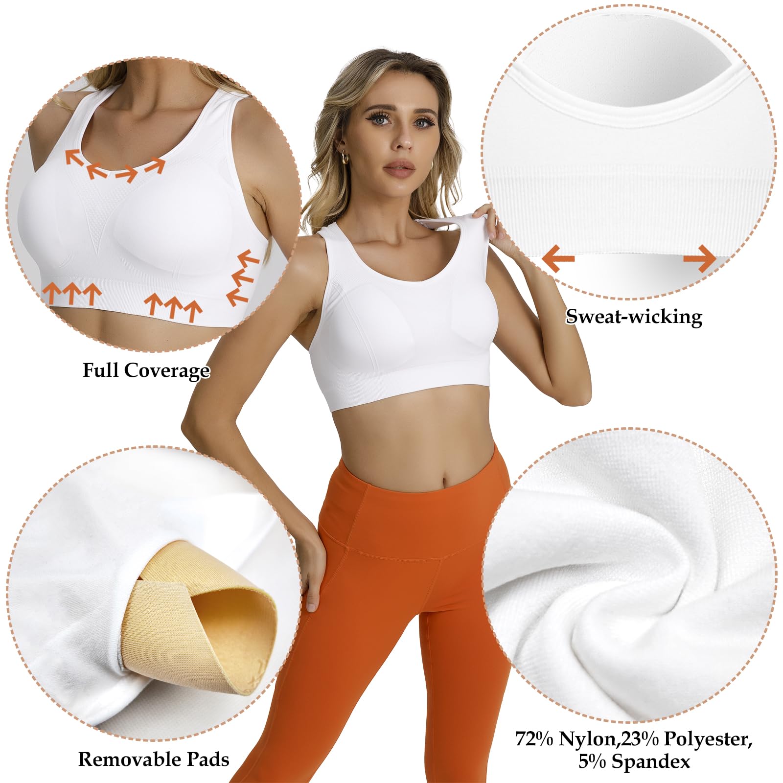 Match Racerback-Sport-BHs für Frauen – gepolsterte, nahtlose Riemchen-Workout-Tops für Yoga, Fitnessstudio, Laufen, Fitness, Sport-BHs