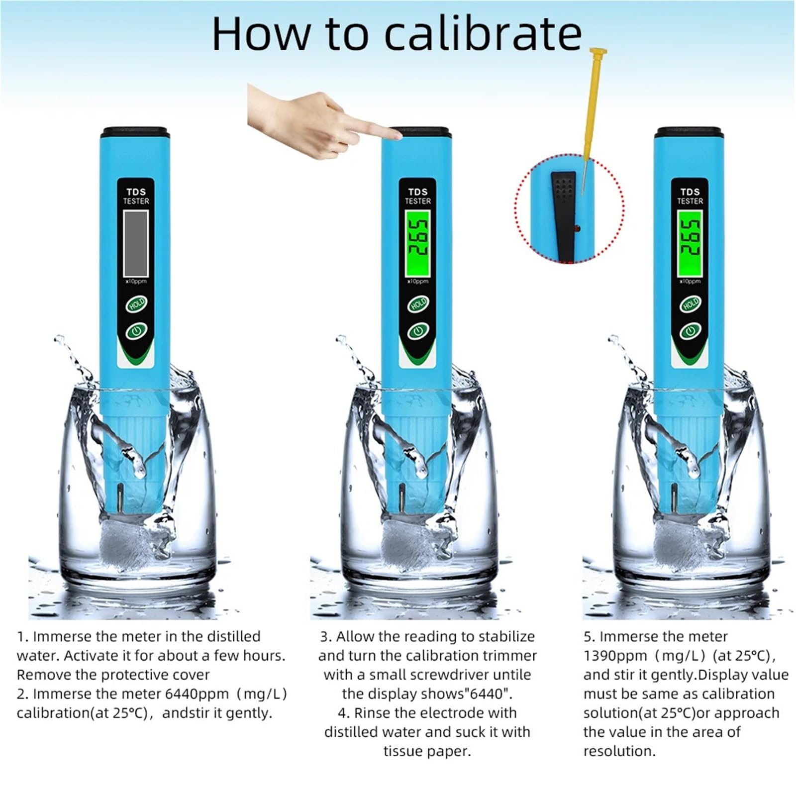 Medidor digital de temperatura TDS (ppm) 0-9990, analizador de calidad del agua de bolsillo, bolígrafo for piscinas, acuarios y agua potable.,Análisis confiable