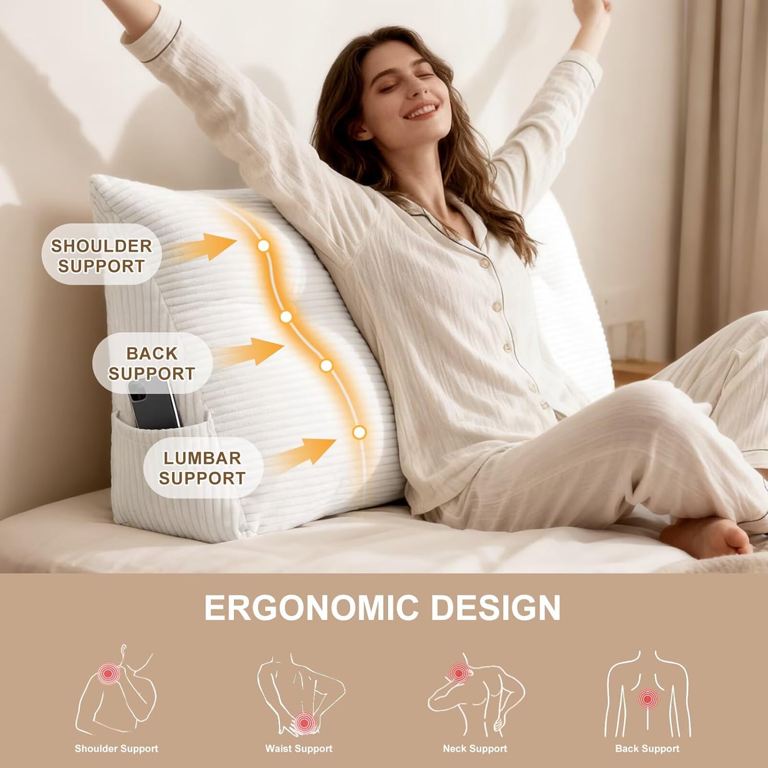 wedge pillow headboard king triangular bed wedge pillow for headboard, headboard pillow reading pillow for daybeds and bunk beds with removable velvet cover white king (76x20x8in)