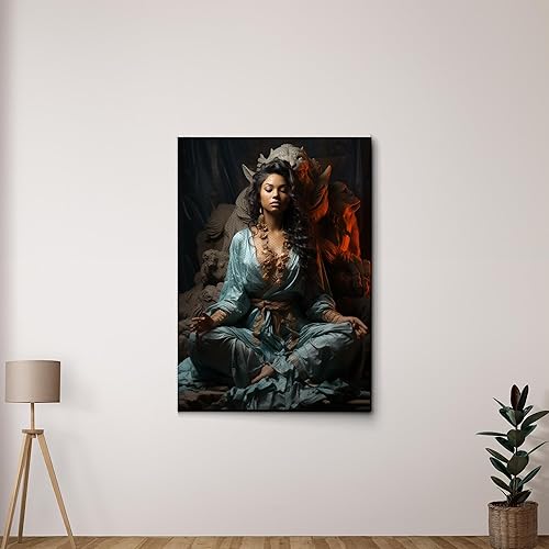 Yoga Wall Art, Canvas Prints Yoga Meditation Studio Room Decorations Tie Dye Hippie Psychedelic Poster with Frame Meditating Peace Wall Art Hanging