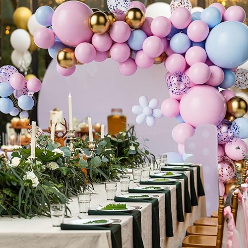 Miniatura 5 de Kit de arco de globos rosa, azul y dorado, globo rosa, azul y dorado, globos de confeti rosa y azul para baby shower, cumpleaños, boda, decoración