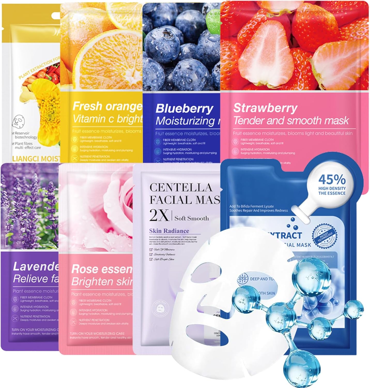 Collagen Essence Sheet Facial Masks, Pack of 8 Hydrating Facial Sheet