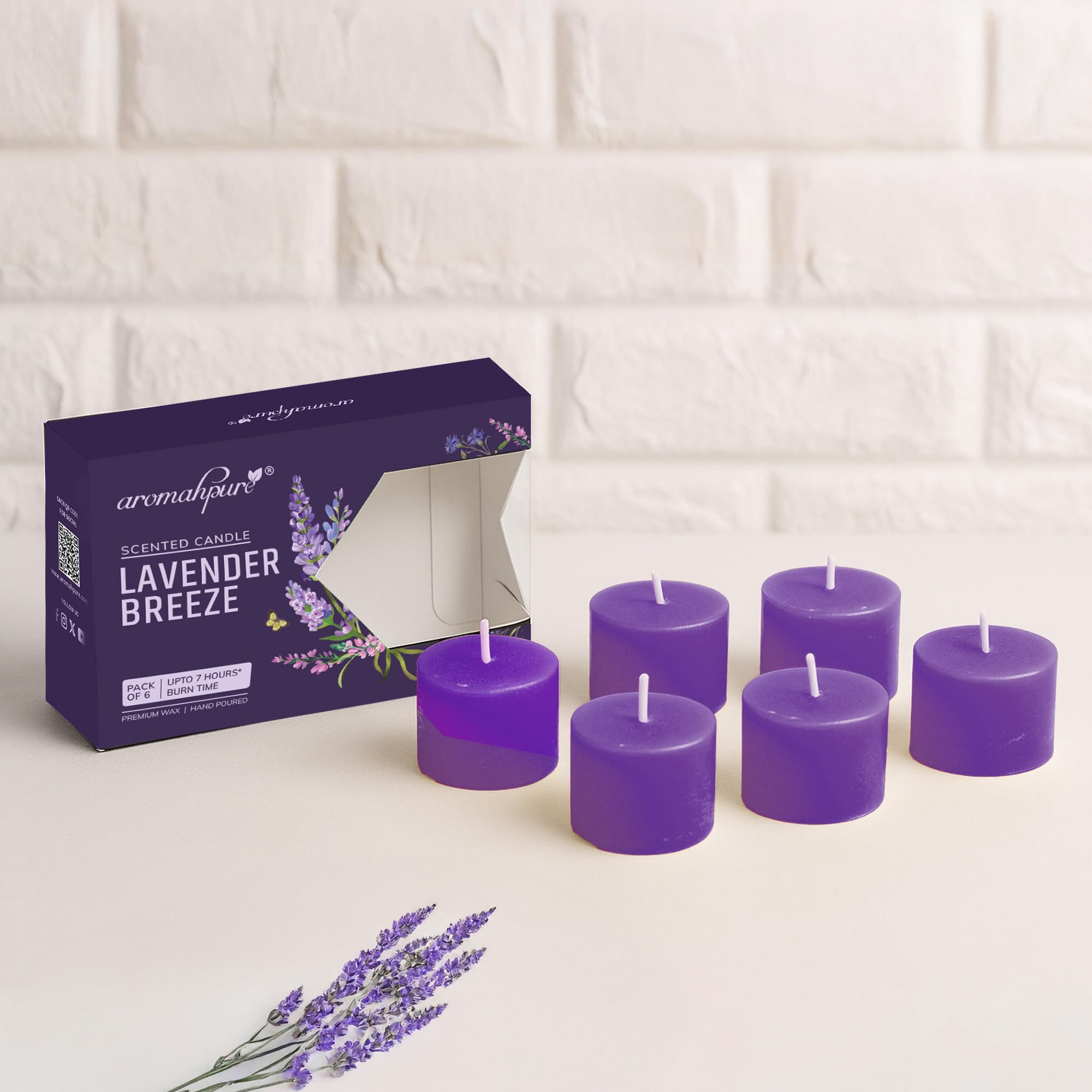 Aromahpure Lavender Scented Set of 6 Votive Candles | 3 x 3.5 cm | Aroma Candles with Long-Lasting Fragrance | Burn Time 7 Hours Each | Relaxing Aromatherapy Candles for Home Décor & Gifting-image-40
