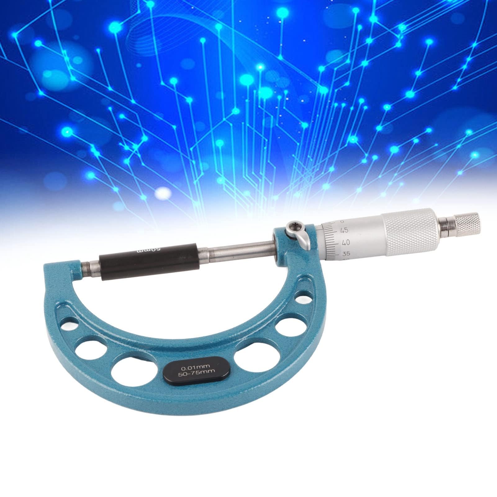 Micromètre Extérieur en Acier Inoxydable Jauge D'épaisseur de Micromètre Extérieur de Haute Précision avec clé 0,01 Mm Outil Micromètre Externe pour une Mesure Précise de (50-75mm)