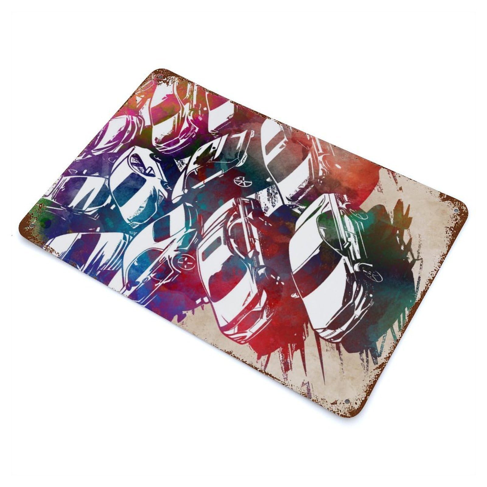 Cars Watercolor Art Retro Metal Sign 11.8"x7.9", Farmhouse Wall Decor for Garage, Pub Or Kitchen