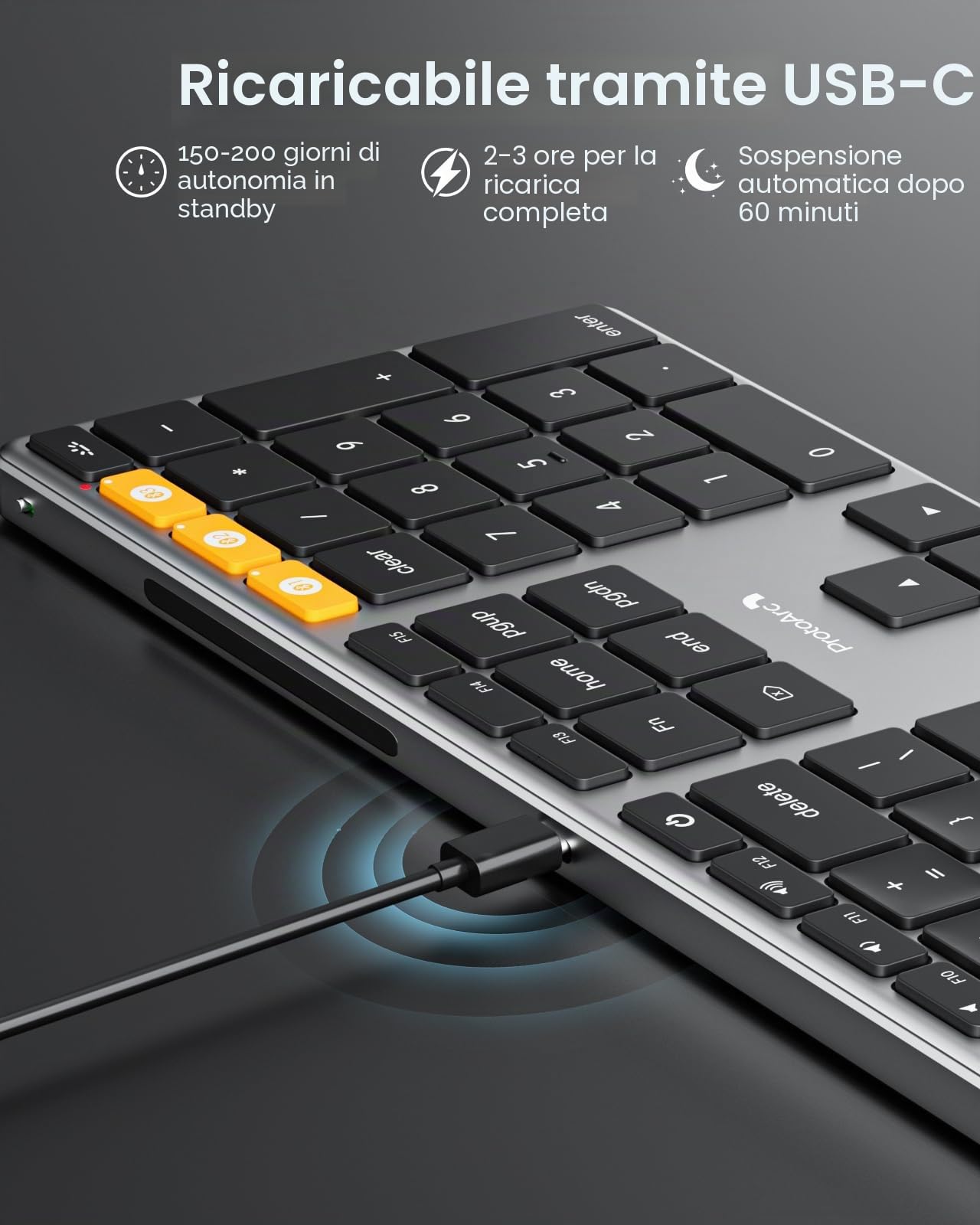 ProtoArc Tastiera wireless retroilluminata per Mac, K110-A Tastiera Bluetooth Full Size in alluminio, multi-dispositivo, basso profilo, digitazione fluida silenziosa, ricaricabile, per MacBook Pro/Air