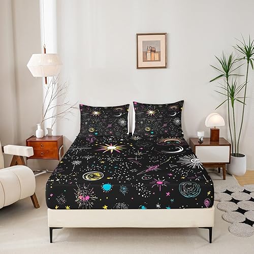Miniatura 7 de Erosebridal Astrology Constellations - Juego de sábanas de tamaño Queen, diseño de nebulosa estrella, universo misterioso, celestial, bohemio, sol,