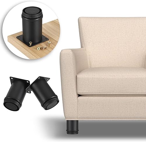 Miniatura 2 de OwnMy 4 patas de muebles de acero inoxidable de 3 pulgadas, patas de gabinete de metal resistente, elevadores redondos ajustables de metal para