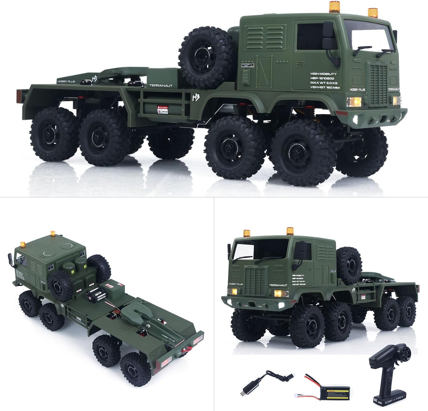 TOUCAN RC HOBBY 1/18 Remote Control Military Truck 8X8 All Wheel Steering Electric RC Off Road Vehicle Model 2Speed Gearbox RTR Metal Chassis for Ages 15+